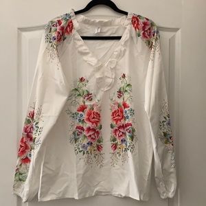 Floral Embroidered Blouse - White